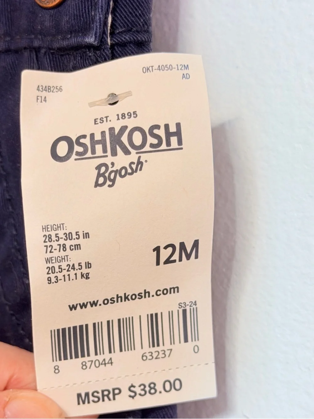OshKosh Baby/Toddler Denim Overalls Dark Blue with Cherries Size 12 Months NWT